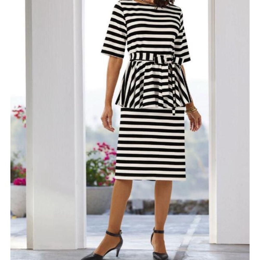 Black and white striped two piece